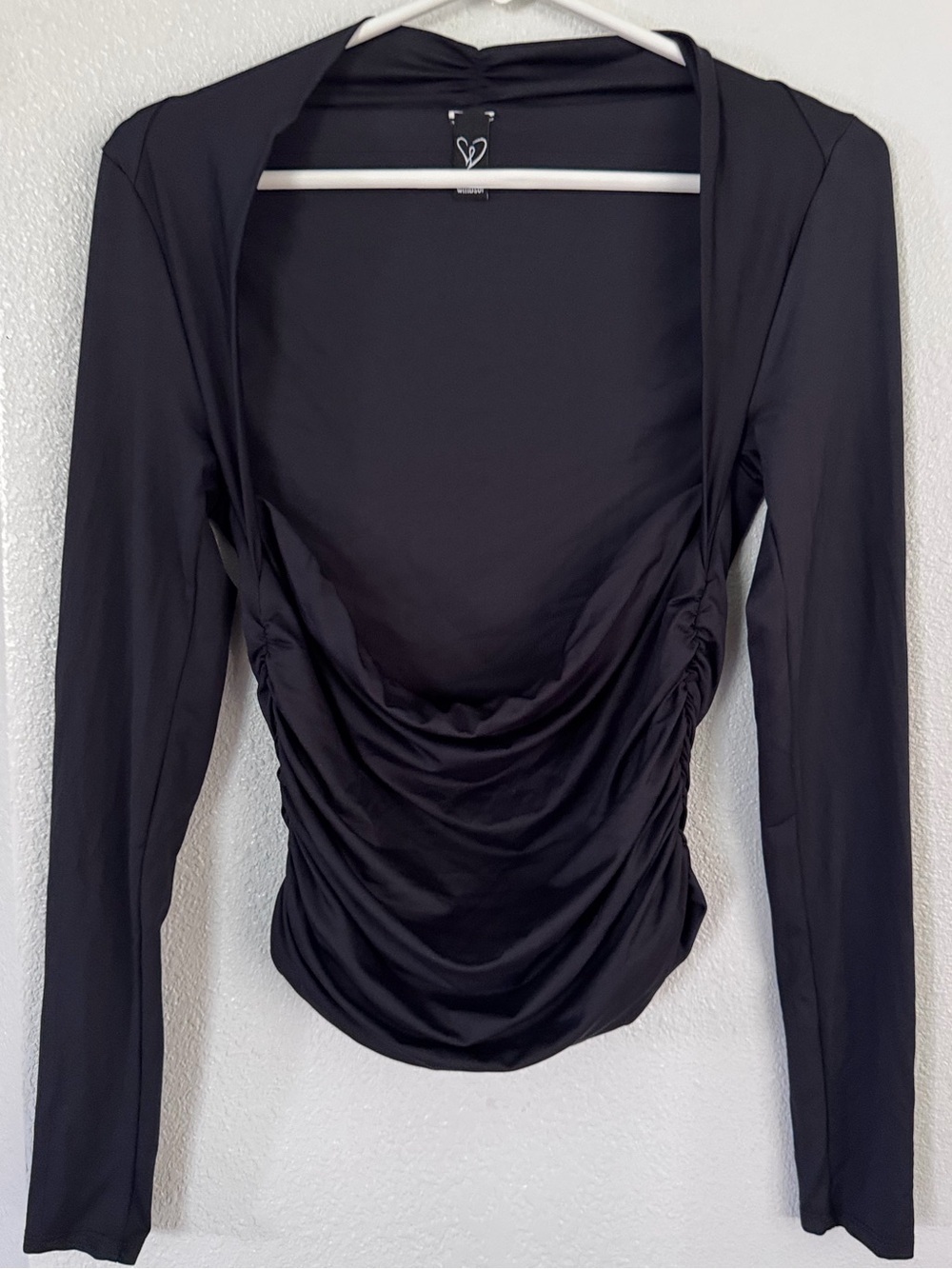 Windsor Black Long-Sleeve Ruched Top